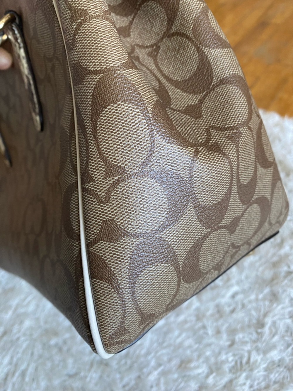 Coach Brown Signature Canvas Satchel with Snake-Print Handles and Gold Hardware - Picture 10 of 12